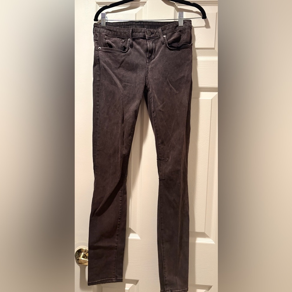 Helmut Lang Black Slim Moto Jeans Size 28 Made in USA Leather Belt Loop Detail